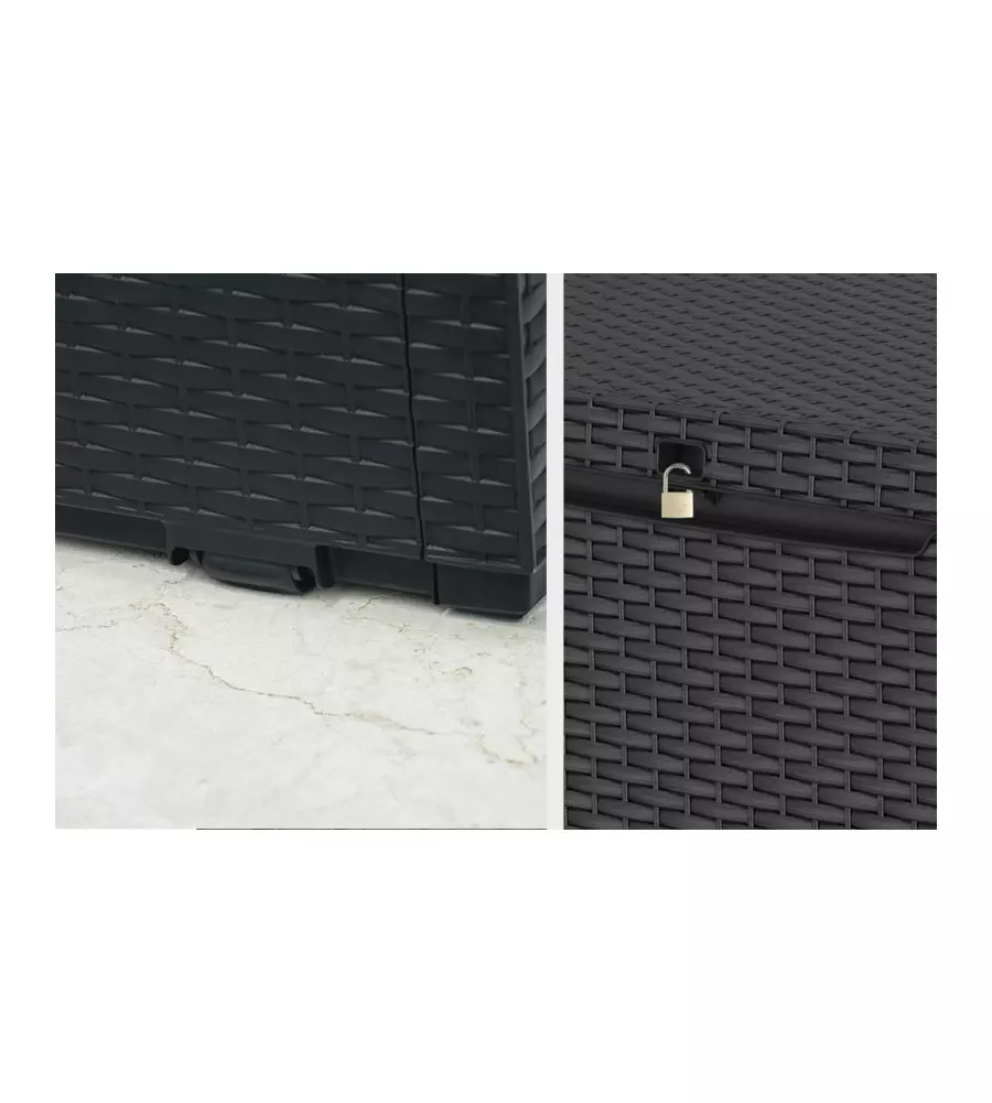 Baule da esterno con ruote keter "capri" in resina marrone effetto rattan 305 lt 123x53,5x57 cm